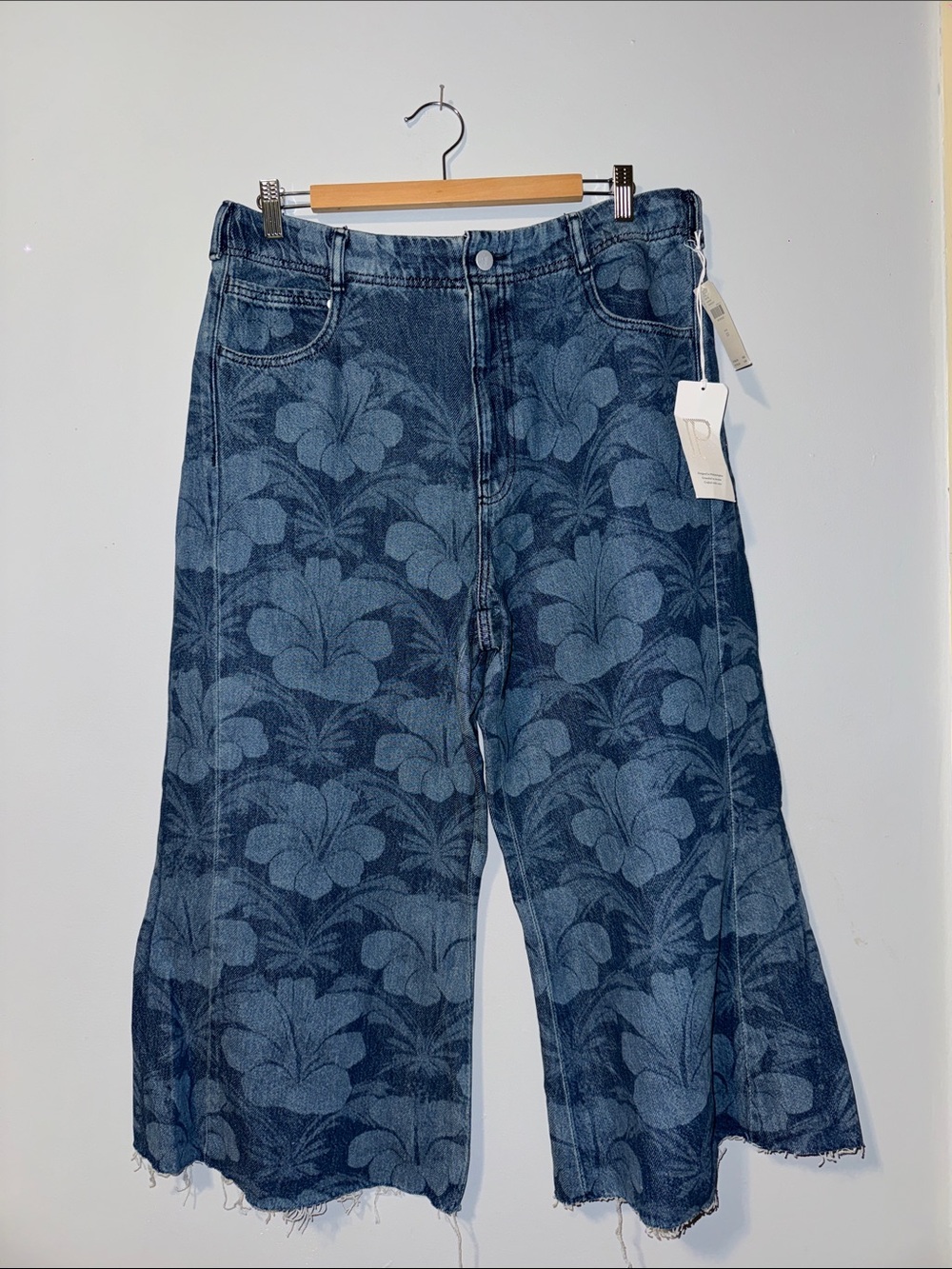 Anthropologie Dark Blue Floral Wide-Leg Jeans